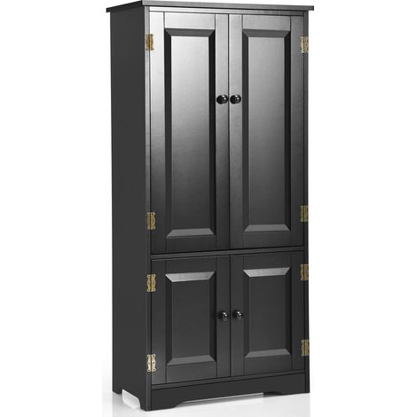 Freestanding Floor Cabinet Wooden Storage Organizer Chest with Adjustable Shelf Black