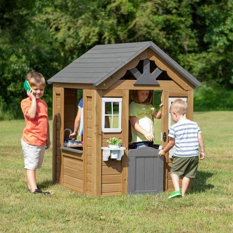 Backyard Discovery Maple Leaf Cedar Wooden Children's Playhouse with Play Kitchen, Snack Bar Window, and Half Door (1/5)