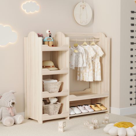 Armoire enfant avec penderie et 4 étagères, rangement pour chambre d'enfant, armoire autoportante en bois naturel, 110 x 39 x 110 cm (1/5)