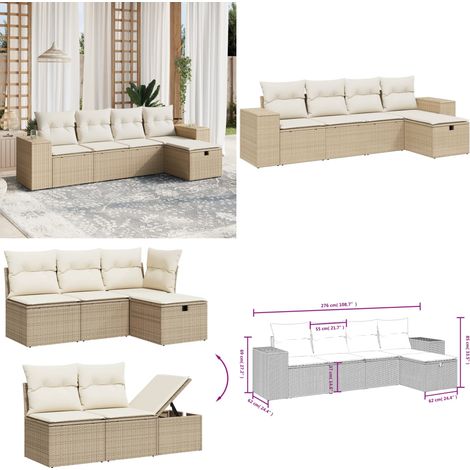 5-tlg. Garten-Sofagarnitur mit Kissen Beige Poly Rattan - Gartengestell - Gartenmöbelset - Outdoor Lounge - Rattan Gartenmöbel - Gartenlounge - Home & Living (1/5)