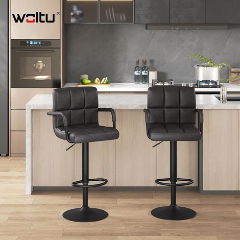 WOLTU 2X bar stools chairs Breakfast stools Kitchen PU Leather Adjustable Swivel Anthracite (1/5)