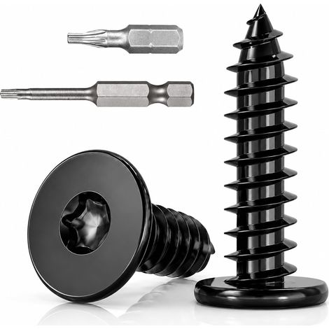 Lot de 100 vis à bois noires - M4 x 16 mm - En acier inoxydable A2 V2A - Vis à tête plate autotaraudeuses - Filetage complet avec grande tête - Avec embout TX 25 mm et 50 mm (1/5)
