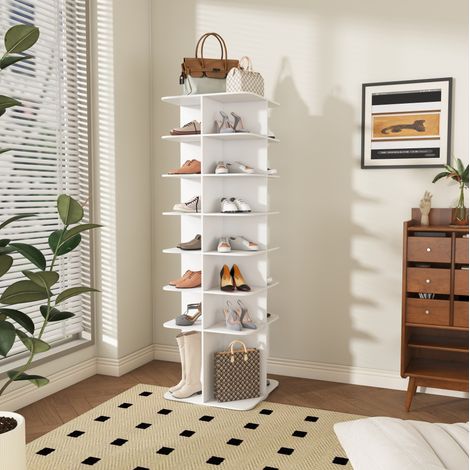 Zapatero giratorio 360° de 7 niveles PVC blanco, ahorro de espacio FloraGrace (1/5)