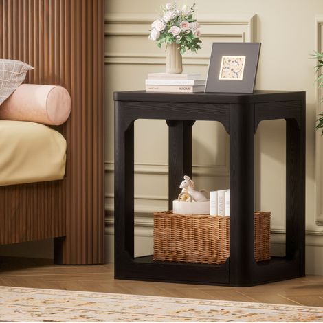 Set di 2 tavolini laterali a 2 livelli, piano 3 cm, MDF nero, 50 x 40 x 60 cm (1/5)
