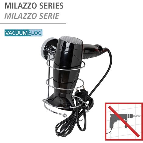 WENKO Vacuum-Loc® Haartrocknerhalter, Befestigen ohne bohren, Silber glänzend, Stahl chrom