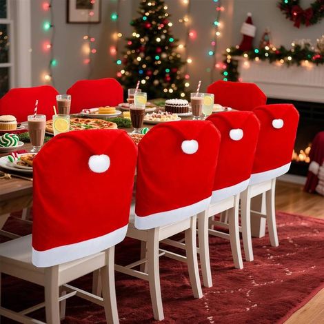 Lot de 10 housses de chaises de luxe en velours rouge et or, antidérapantes, faciles à nettoyer, idéales pour Noël et la Saint-Nicolas. (1/5)