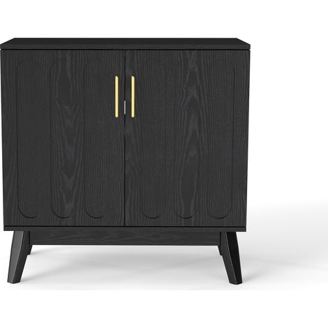 Sideboard mit verstellbaren Einlegeböden und Steckdose hinten für Wohnzimmer oder Flur aus MDF und Massivholz Schwarz (1/5)