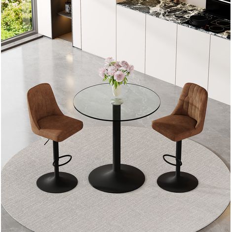 Set tavolo e sgabelli da bar rotondo 89 cm, 2 sgabelli girevoli, nero e marrone DESVIAE (1/5)
