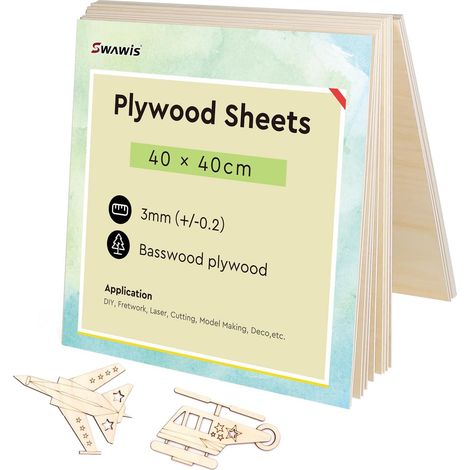 15 Pièces Contreplaqué 3mm 400 x 400mm Plaque de Bois, Contreplaqué Tilleul Marine, Panneaux Bois pour DIY Fretwork Laser Découpe Modélisme Déco (1/5)