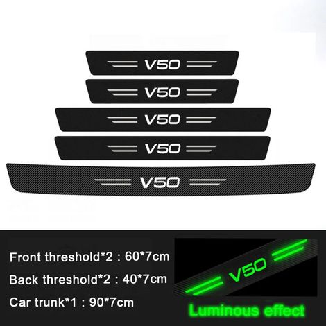 (5 pièces) Autocollants lumineux pour seuil de porte de voiture Volvo V50 avec logo,film anti-rayures,éclairage nocturne,seuil de coffre arrière,adhésif imperméable (1/3)