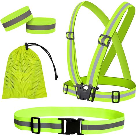 Gilet réfléchissant, ceinture réfléchissante lumineuse avec 2 brassards réfléchissants, ajustable, haute visibilité, ultraléger et confortable pour la course, la marche et le vélo. (1/5)