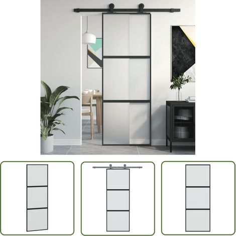 vidaXL Porte coulissante noir 76x205 cm verre trempé aluminium (1/5)