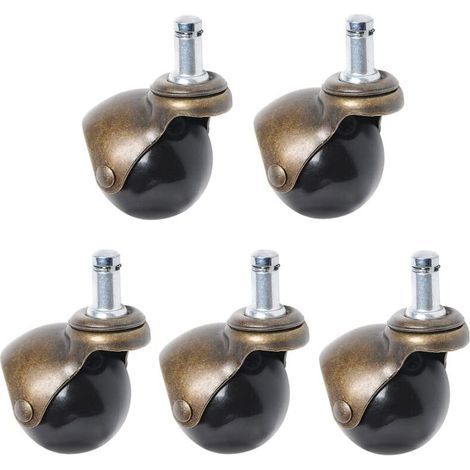 Lot de 5 Roulettes Pivotantes pour Chaises Bureau, Rechange Pieds Pivotants Chaise Bois, Caoutchouc, Stratifié, Sols Carrelés, Parquet, Fauteuil Bureau (1/4)