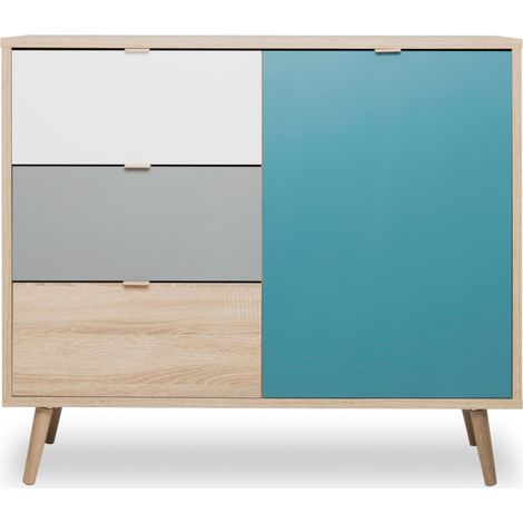 Commode scandinave 3 tiroirs 1 porte multicolore CO7001 (1/5)