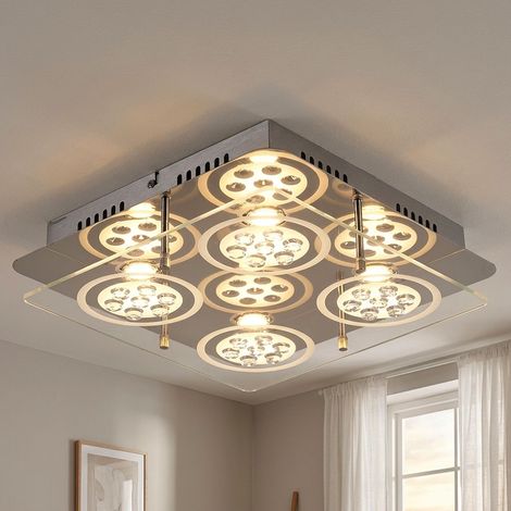 Plafonnier Crystal lamp, lampe de salon, 4 flammes, aspect cristal, métal verre chrome clair satiné, 4x LED 5W 1400Lm 3000K, HxLxP 8x33x33 cm (1/5)