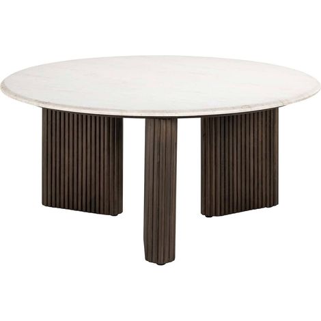 Table basse élégante en marbre blanc - Blanc éclatant et bois sombre (1/5)