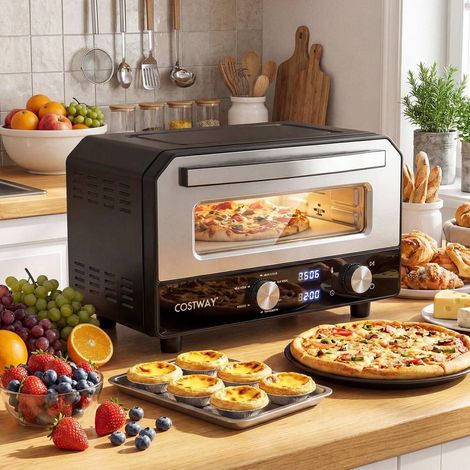 Four à pizza électrique de table, 1700 W, jusqu’à 400°C, pour pizzas de 30 cm, 6 programmes, usage intérieur (1/5)