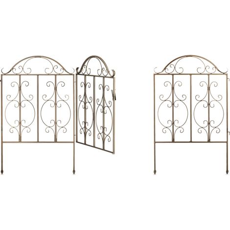Relaxdays – Portillon de jardin en acier bronze – 3 pièces avec ornements – Dimensions HxL : 98,5 x 185 cm – Extensible avec charnières intégrées