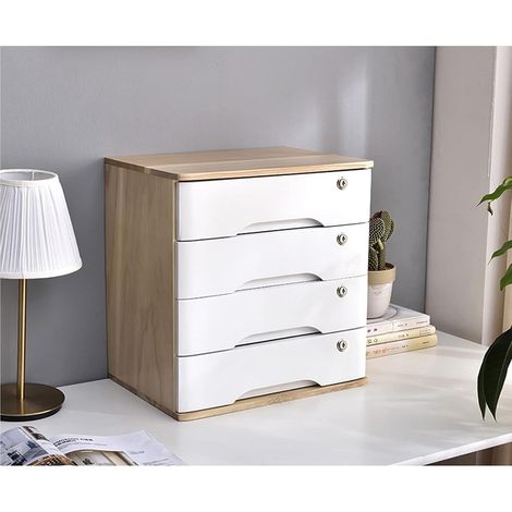 Rangement Bureau Classeur De Bureau - Coffre De Rangement En Bois Massif À 1/2/3/4 Tiroirs Avec Serrure, Commode Rustique(E,4-layers) (1/5)