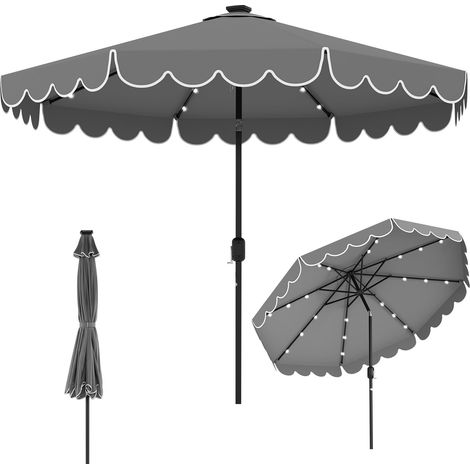 COSTWAY Ombrellone Esterno 300 cm, con 24 Luci LED, Ombrellone da Giardino con Inclinazione Regolabile, con Manovella 8 Stecche, Top Ventilato, per Giardino Piscina Patio (Grigio) (1/5)