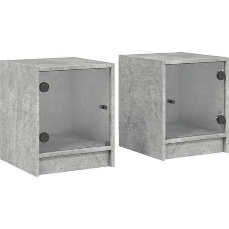 Set di 2 comodini con ante in vetro 35 x 37 x 42 cm in legno ingegnerizzato grigio DEC035978