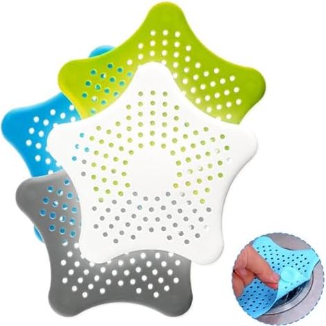 Lot de 4 filtres universels en silicone pour douche, lavabo, baignoire et cuisine (bleu, vert, gris, blanc) (1/5)