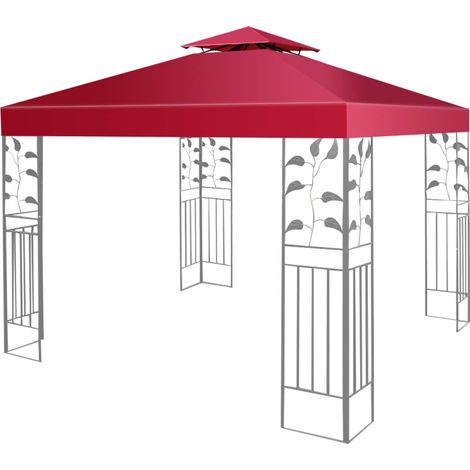GOPLUS Toile de Rechange pour Pavillon Bâche pour Tonnelle Impermeable Bâche de Tente Fait en Polyester-3M x 3M-Rouge (1/5)
