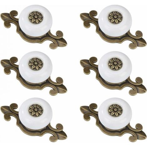 6pcs White Copper Cabinet Knobs Ceramic Drawer Knobs Vintage Furniture Knob with Alloy Screws for Furniture Pulls (1/5)