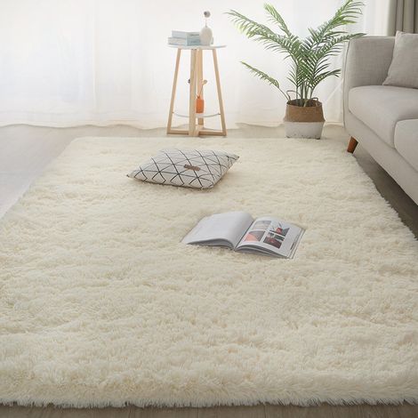Tapis de chambre beige en daim 180x200 cm, moquette de salon moelleuse, carpette de chevet douce et confortable (1/5)