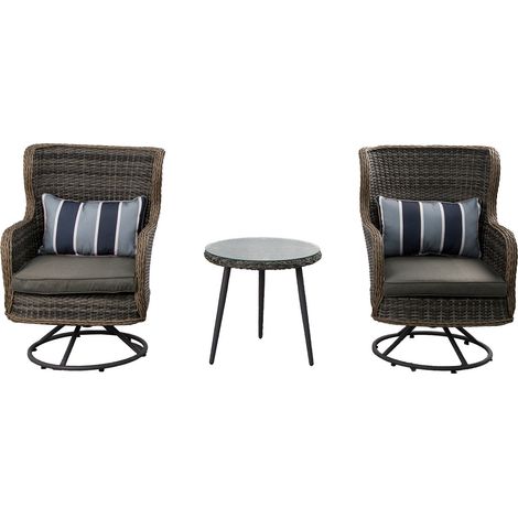 3 Piece Rattan Swivel Chair with Coffee Table Set (1/5)