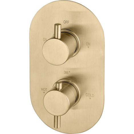 Signature Thermostatic 2 Outlet Concealed Shower Valve Dual Handle - Brushed Brass (1/2)