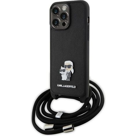 Karl Lagerfeld KLHCP15XSAKCPSK iPhone 15 Pro Max 6.7 custodia rigida nera/nera Borsa a tracolla Saffiano Metal Pin Karl & Choupette (1/5)