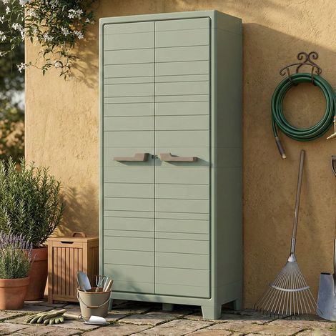 Dmora - Armario exterior Sarezzo, Mueble para exteriores, Mueble de jardín multiusos, Made in Italy, 80x44 h182 cm, Gris y Verde