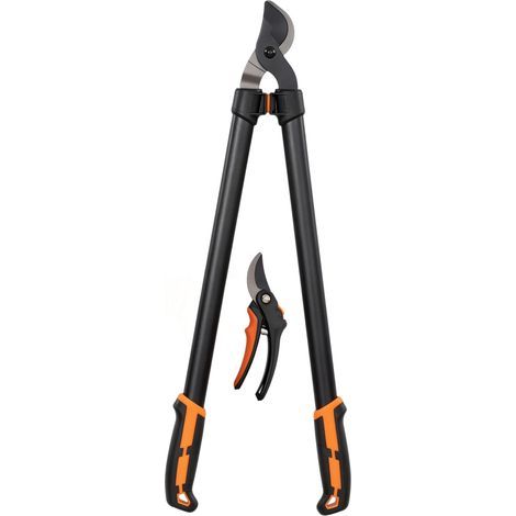 Ensemble de 2 outils de jardin comprenant un sécateur, un cisaille à branches et un outil pour l'entretien des arbustes. (1/5)