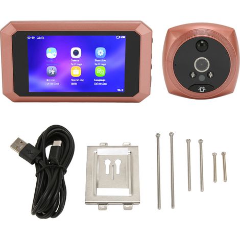 Sonnette vidéo intelligente avec vision nocturne, écran 3,97 pouces, 2MP 1080P, détecteur de mouvement humain, sonnette de porte dorée (1/5)
