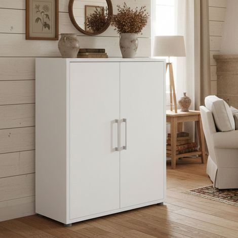 Dmora - Aparador Leocadie, Bufé de salón, Aparador de salón, Despensa de cocina, 89x40 h113 cm, Blanco (1/5)