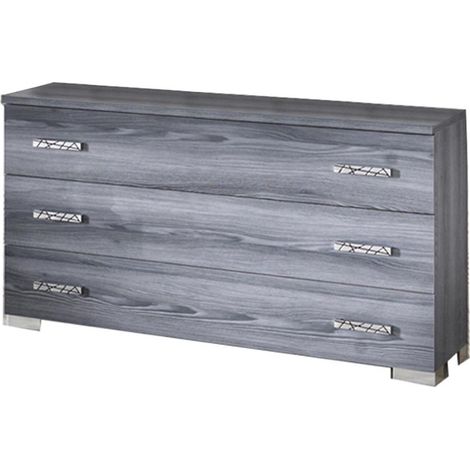 Commode 6 tiroirs bois chêne grisé Nikoza 166cm (1/4)
