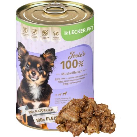 6 x 400 g Lecker.Pet® Josie's 100 % Muskelfleisch Rind Hundefutter Nassfutter (1/5)