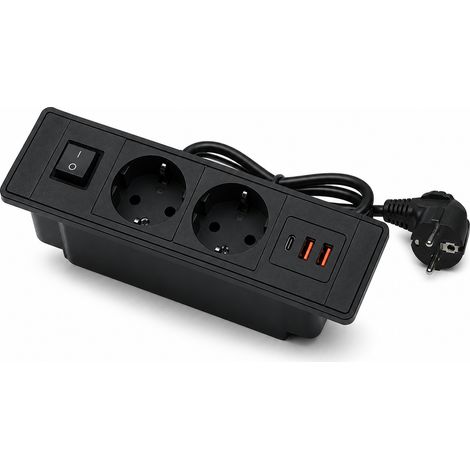 Prise Encastrable de Bureau 2 Prises USB Type C Noire (1/5)