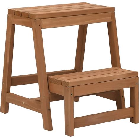 Escabeau pliant, en bois de sapin massif, design gain de place, Brun (1/2)