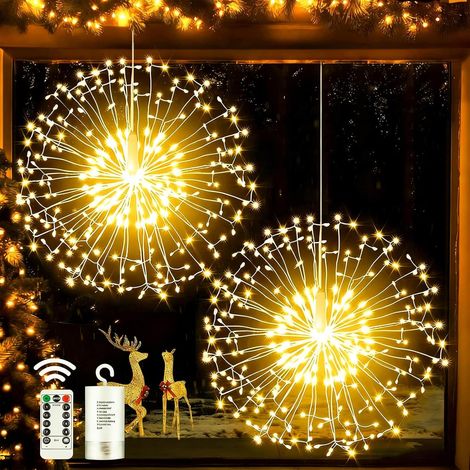 Lumières Décoratives de Feux d'Artifice 2 Pack 200 LED Guirlande Lumineuse de Noël, 8 Modes IP67 étanche Guirlande Lumineuse Fil de Cuivre à Télécommande pour Intérieure Extérieure Décoration (1/5)
