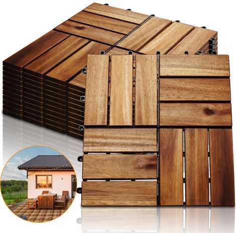 SWANEW 55 pezzi di piastrelle in legno realizzate con piastrelle di balcone acacia. rivestimento del pavimento con drenaggio. piastrelle facili da deporre (6 doghe 5 m²) (1/5)