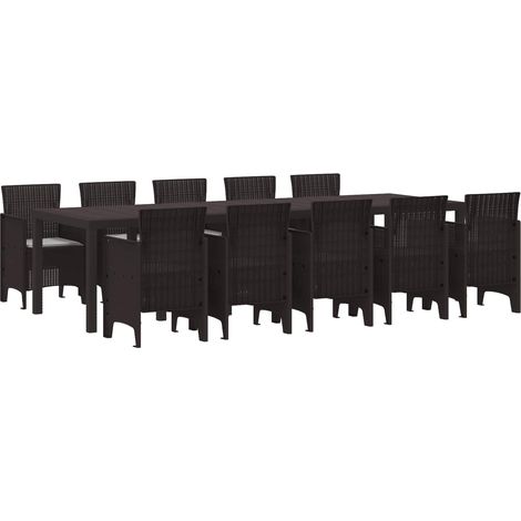 Garten Essgruppe 11 pcs Braun und Hellgrau Poly Rattan