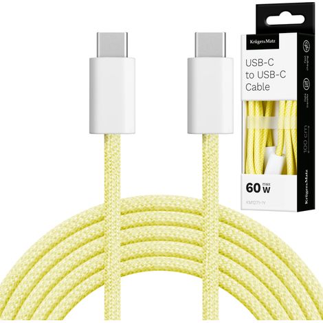 Cable USB tipo C - Cable USB tipo C de 60 W y 1 m, color amarillo, Kruger&Matz Basic (1/5)