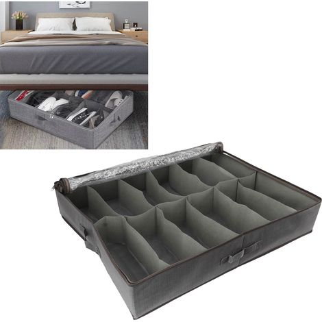 Boîte à chaussures pliable à glisser sous le lit, avec couvercle et compartiments visibles. (1/5)