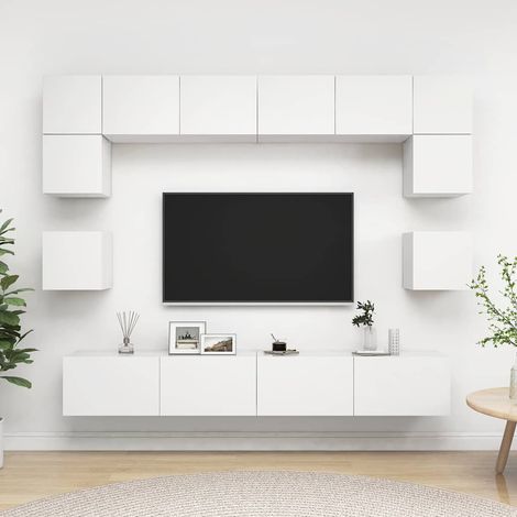 vidaXL Set de muebles de salón TV 8 piezas madera de ingeniería blanco (1/5)