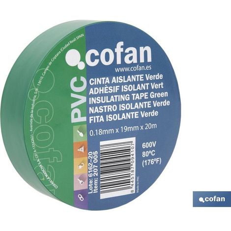 RUBAN ISOLANT 180 MICRONS VERT 19MMX20 METRES - COFAN
