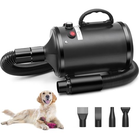 Souffleur pour chien, sèche-cheveux pour chiens 2800W, Phon Chiens  vitesse et température réglables, moins de bruit, toilettage, animaux avec 4 buses pour usage privé (Noir) (1/5)