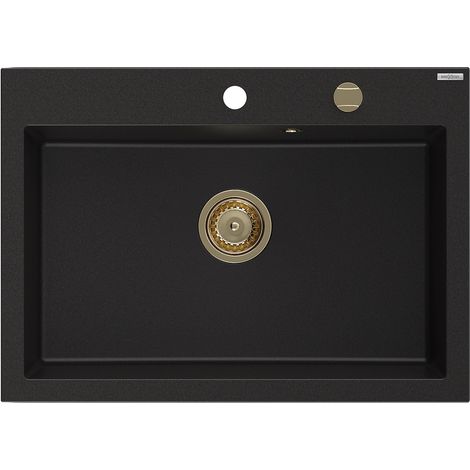 Mexen Elix lavello in granito a 1 vasca 700 x 500 mm, nero, sifone dorato - 6526701005-77-G (1/5)