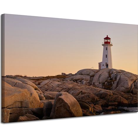 Leinwanddruck Natur Leuchtturm 120x80 cm Sonnenuntergang